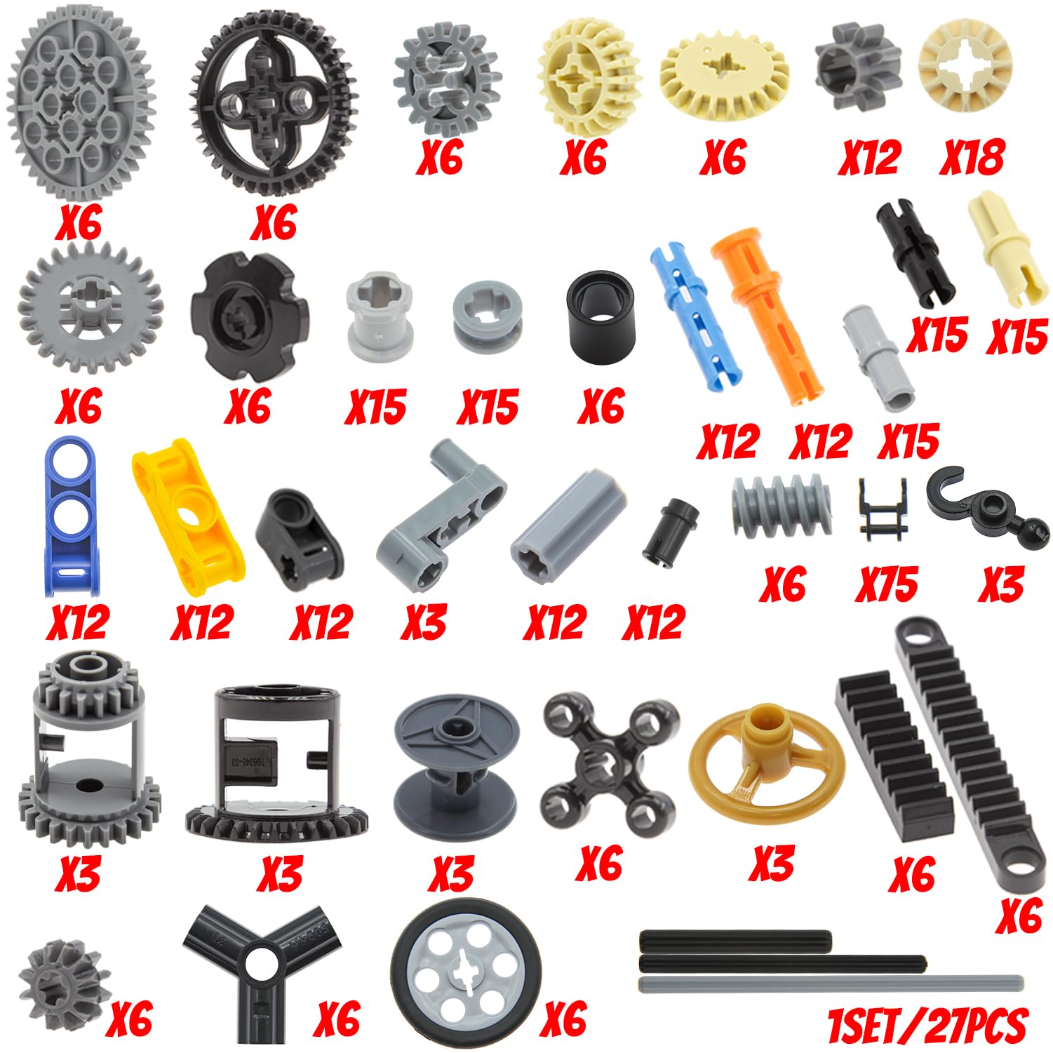 TEESE 408pcs Technic-Gears-Axles-Pins-Connectors-Wheels-Bush